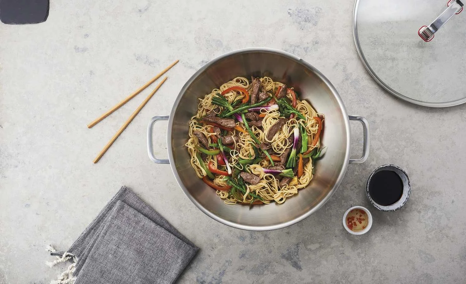 Meisterkoch Edelstahl-Wok mit Deckel FOCUS 1 Meisterkoch Edelstahl-Wok mit Deckel FOCUS